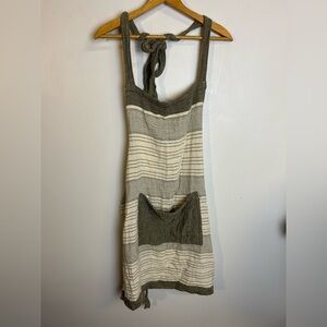 Striped Halter Apron Pocket 100% Cotton Linen Blend Minimalist Backyard grill